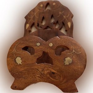 Antique India Wood Coaster Set - 6 Coasters Unique Carved Beautifully Intricate